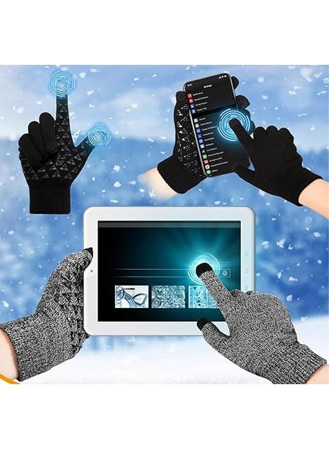 Winter Gloves for Men Knit Warm Lining Cold Weather Gloves with Anti Slip Grips Touch Screen Texting Mittens - Image 5